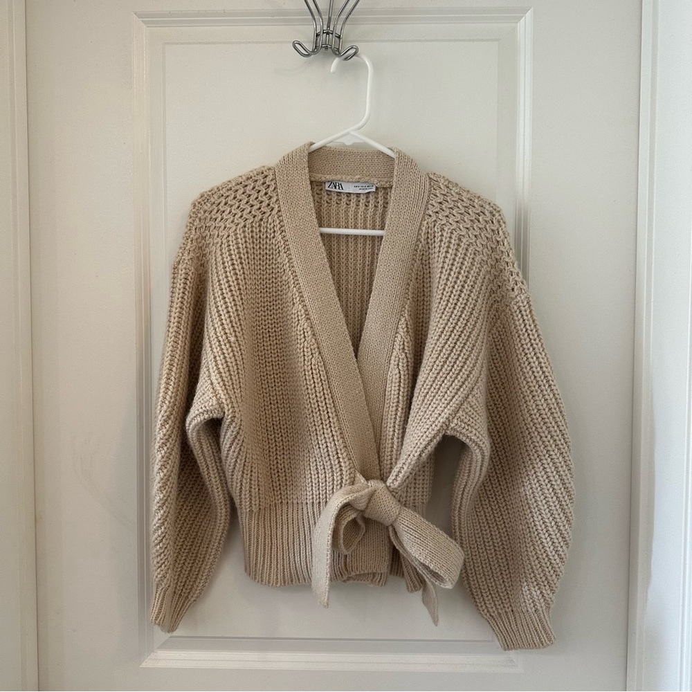 Zara Chunk Knit Front-Tie Sweater